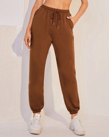 Teen Solid Coffee Brown Elastic Bottom Sweatpant