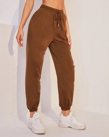 Teen Solid Coffee Brown Elastic Bottom Sweatpant