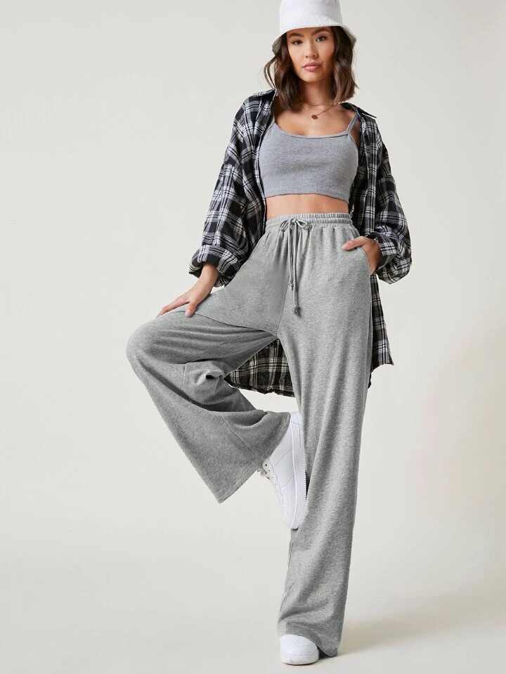 Teen solid H.Grey Wide Leg Drawstring Sweatpants