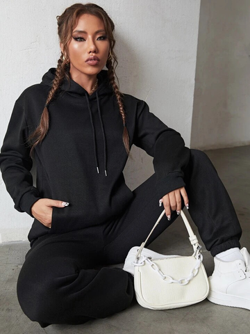 Teen Solid Black Drawstring Crop Hoodie