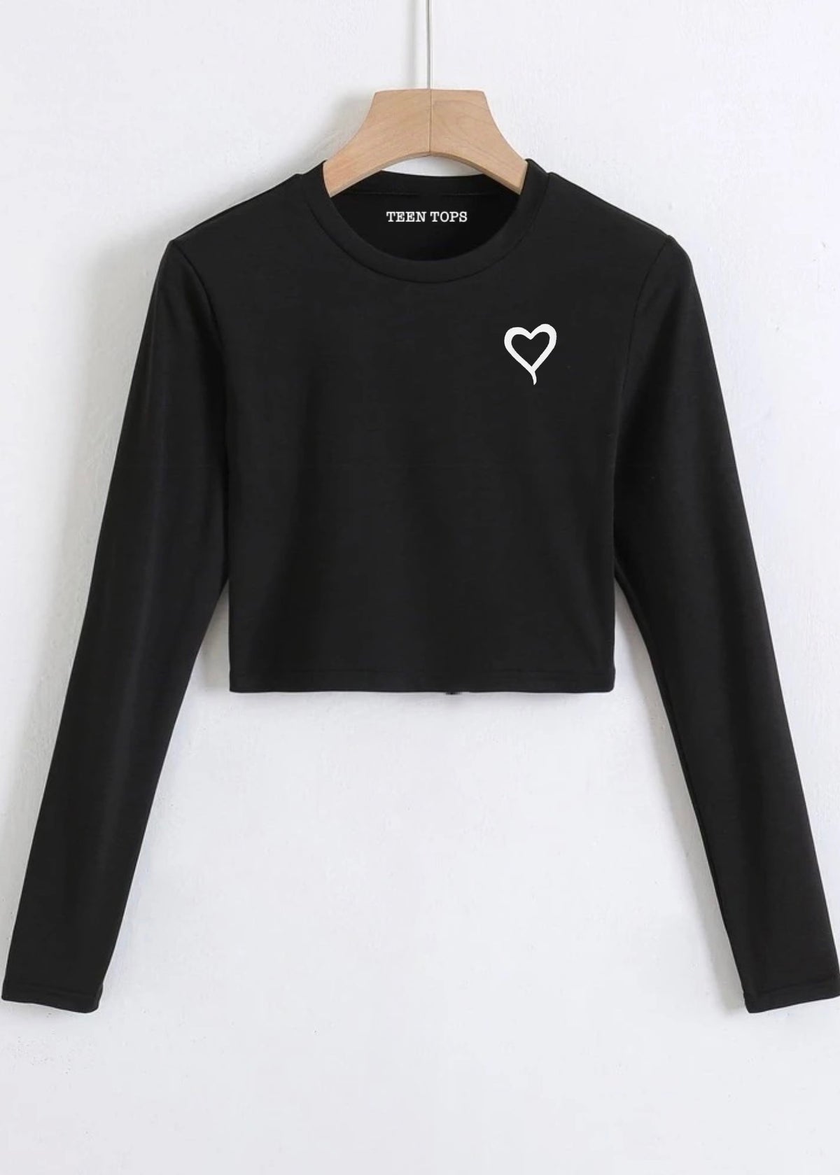 Teen Black Cotton Graphic Crop Top