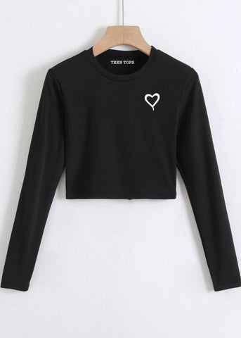 Teen Black Cotton Graphic Crop Top