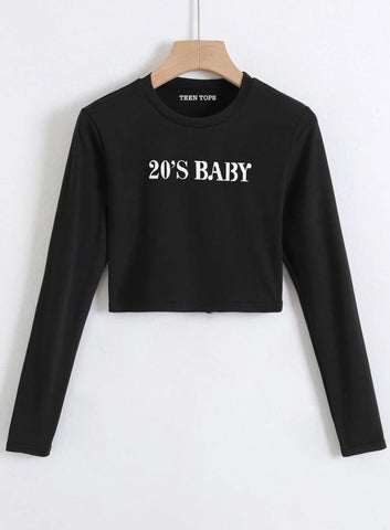 Teen Black Cotton Graphic Crop Top