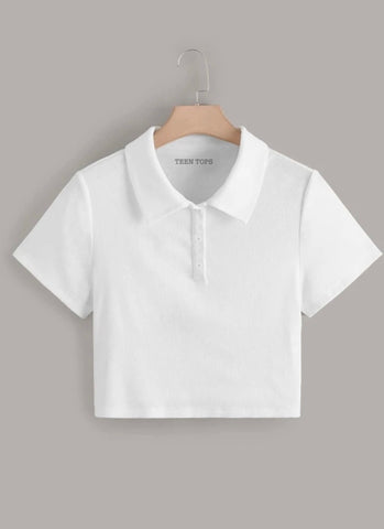 Teen White Cotton Crop Polo