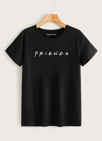 Teen Black Cotton Friends T-shirt