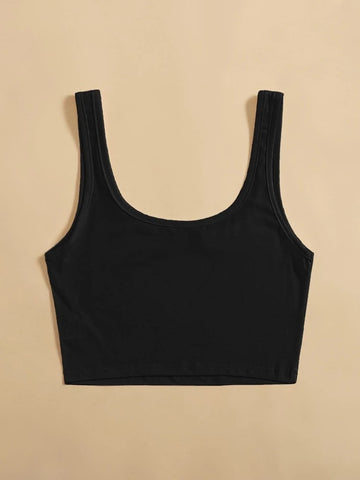 Teen Solid Black Fitted Tank Top