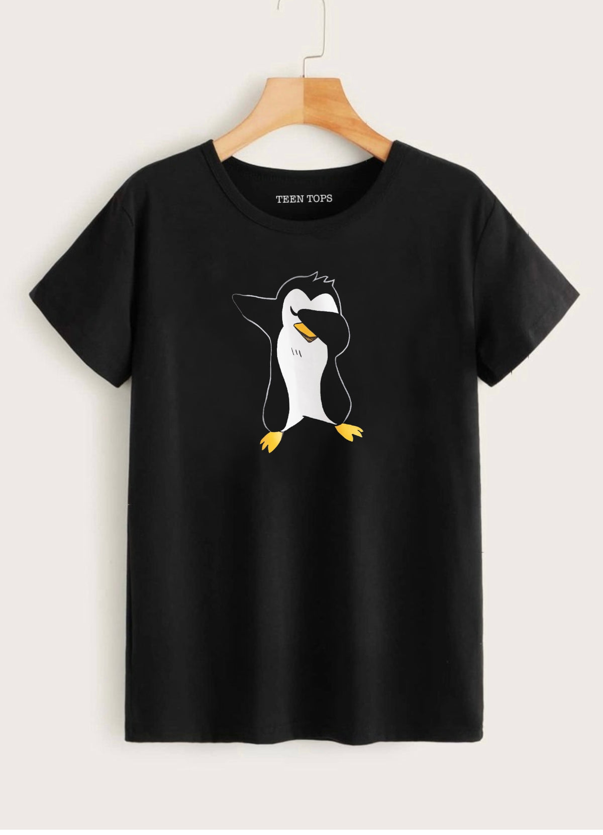 Teen Black Cotton Penguin T-shirt