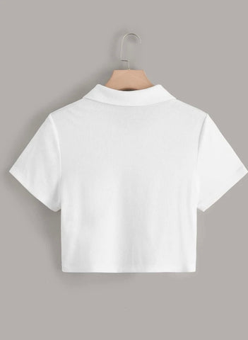 Teen White Cotton Crop Polo