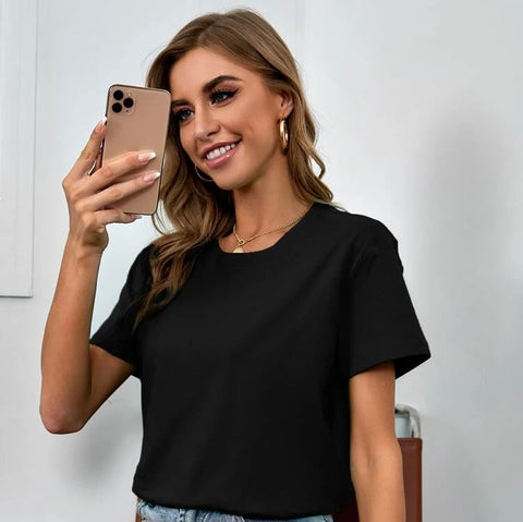 Teen Solid Black Cotton T-shirt