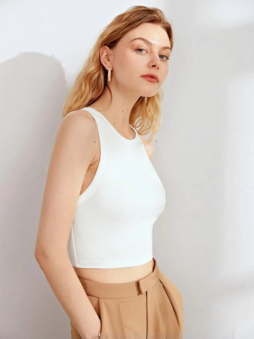 Teen Solid White Rib Fitted Tank Top