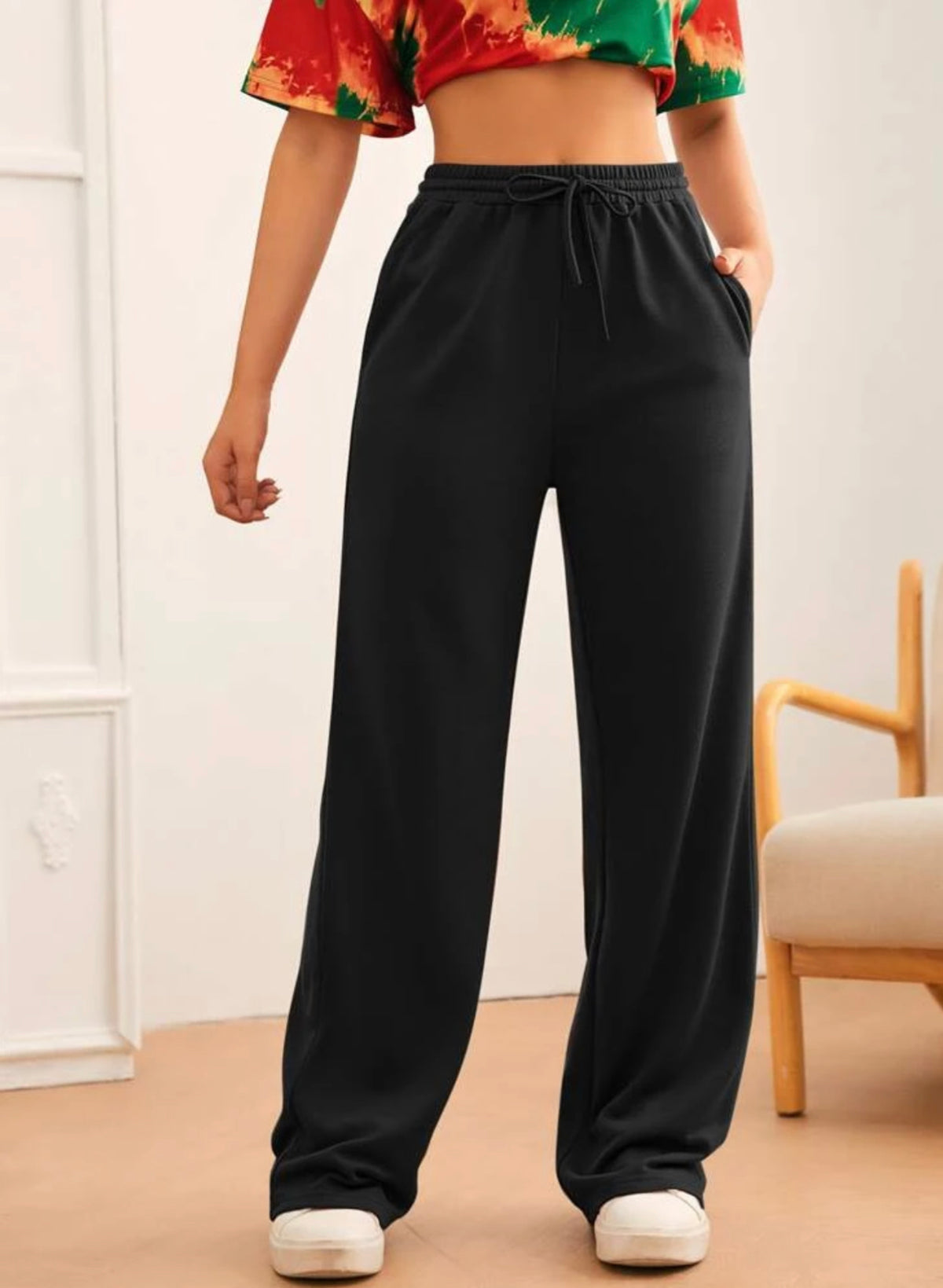 Teen Solid Black Drawsrting Jogger Pant