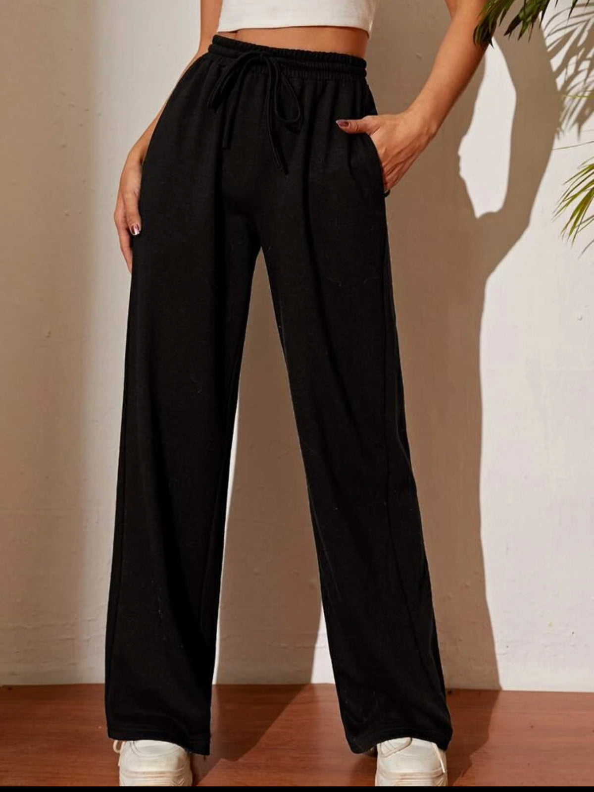 Teen Solid Black Cotton Straight Leg Trouser