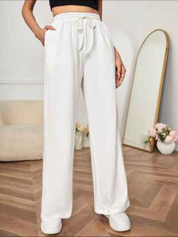 Teen Solid White Cotton Straight Leg Trouser