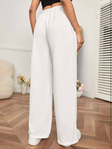 Teen Solid White Cotton Straight Leg Trouser