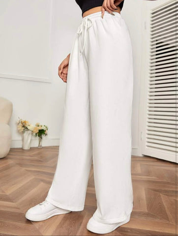 Teen Solid White Cotton Straight Leg Trouser