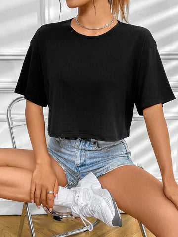 Teen Soild Black Oversize Crop Top