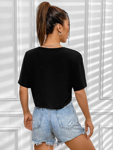 Teen Soild Black Oversize Crop Top