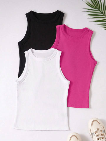 Teen Solid Pack of 3 Rib Fitted Tank Tops