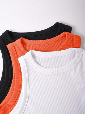 Teen Solid Pack of 3 Rib Fitted Tank Tops