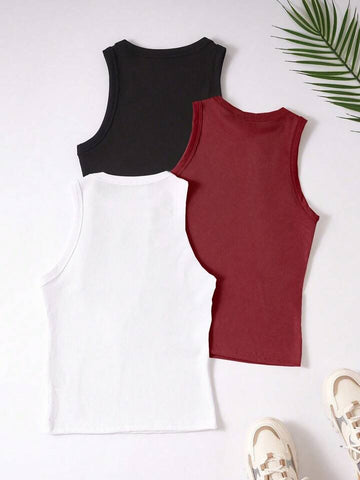 Teen Solid Pack of 3 Rib Fitted Tank Tops