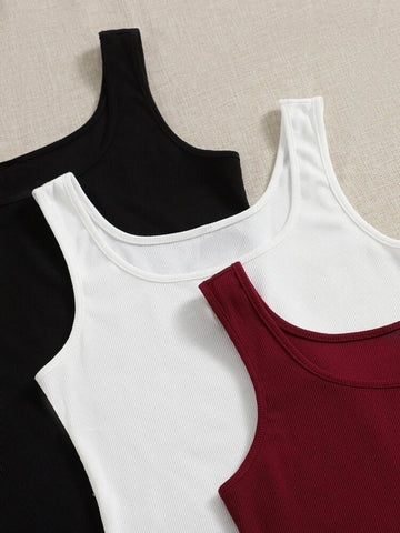 Teen Solid Pack of 3 Rib Fitted Tank Tops