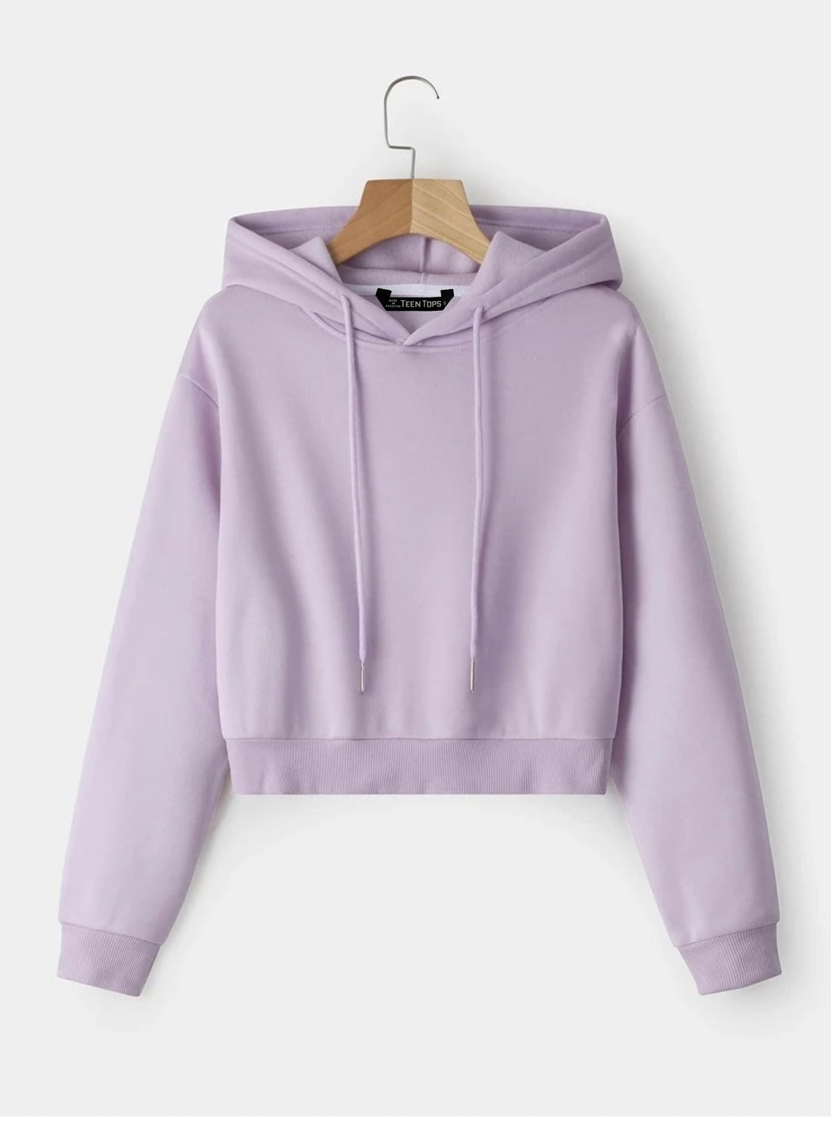 Teen Solid Lilac Drawstring Crop Hoodie