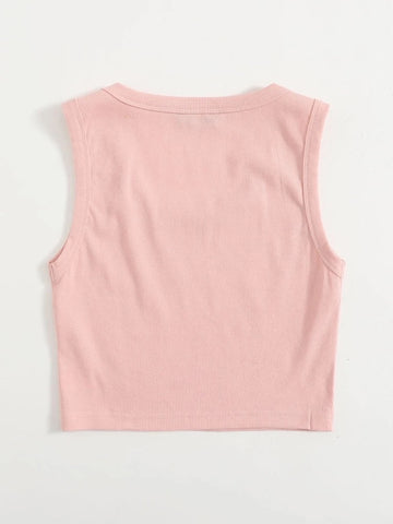 Teen Solid Pink Scoop Neck Rib Fitted Tank Top