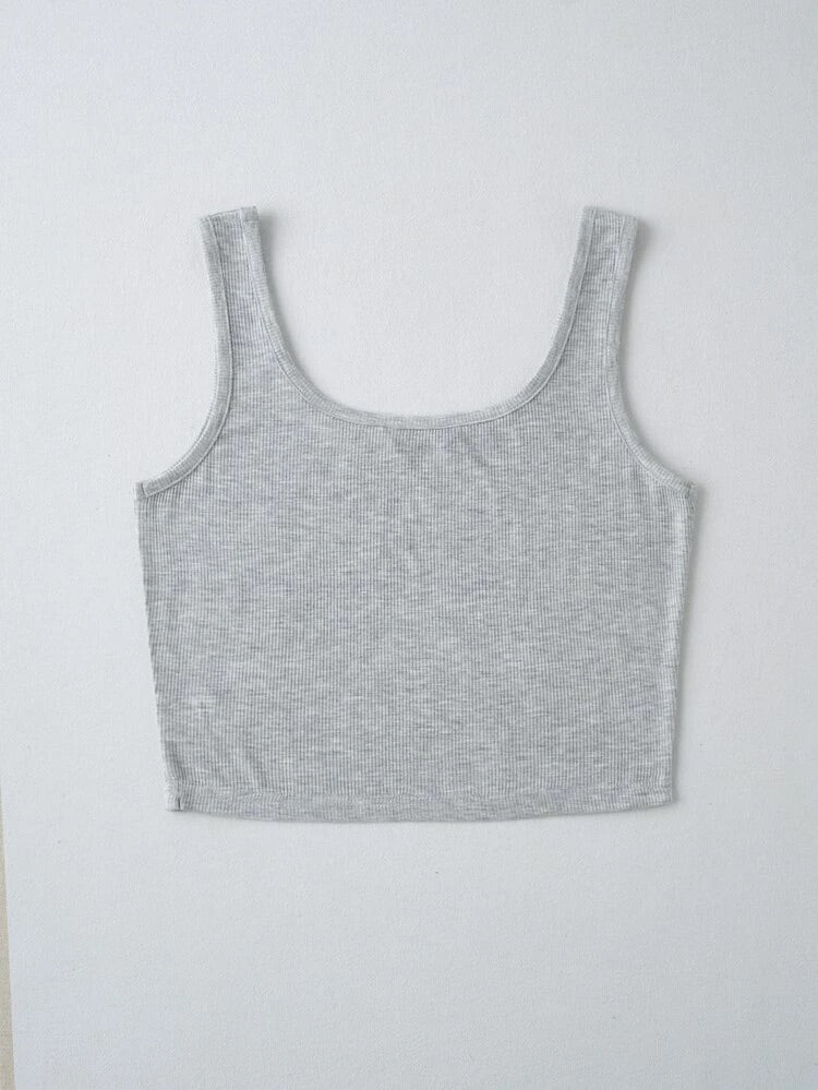 Teen Solid Grey Rib Fitted Tank Top