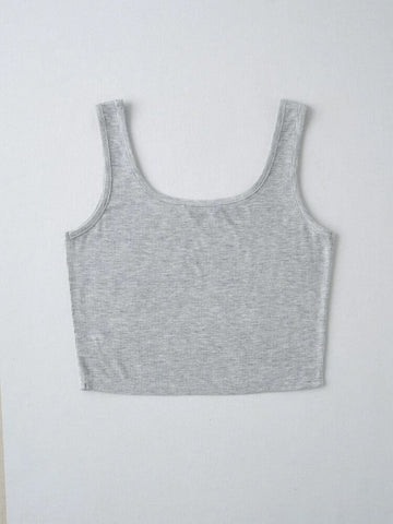 Teen Solid Grey Rib Fitted Tank Top