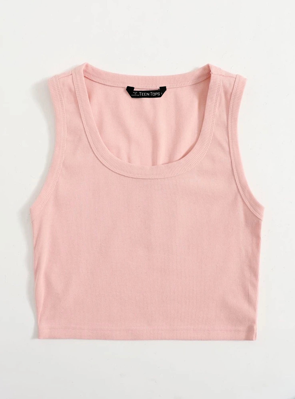 Teen Solid Pink Scoop Neck Rib Fitted Tank Top