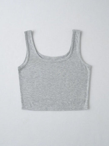 Teen Solid Grey Rib Fitted Tank Top