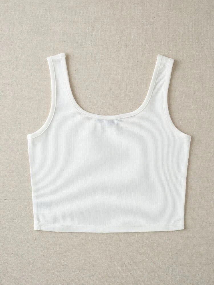 Teen Solid White Rib Fitted Tank Top