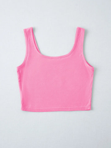 Teen Solid Pink Rib Fitted Tank Top