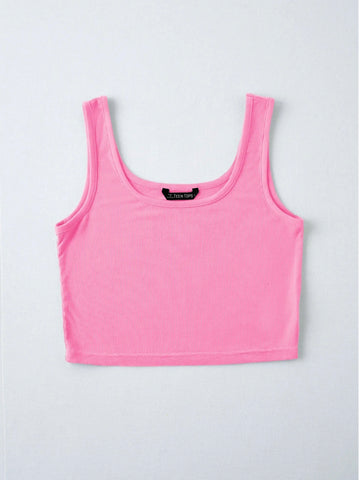 Teen Solid Pink Rib Fitted Tank Top