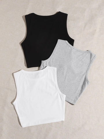 Teen Solid Pack of 3 Scoop Neck Cotton Fitted Tank Tops