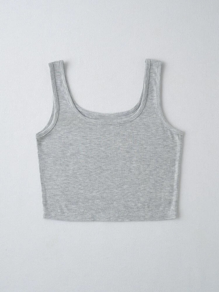 Teen Solid Grey Rib Fitted Tank Top