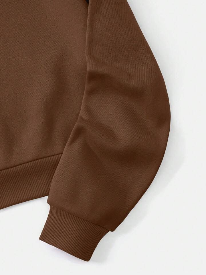 Teen Solid Coffee Brown Drawstring Crop Hoodie