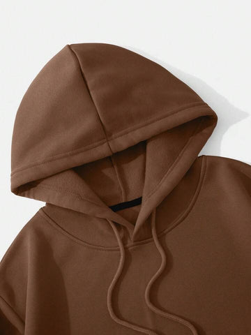 Teen Solid Coffee Brown Drawstring Crop Hoodie