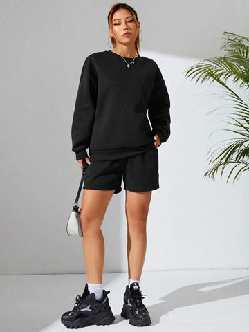 Teen Solid Black Fleece CO-ORD Set