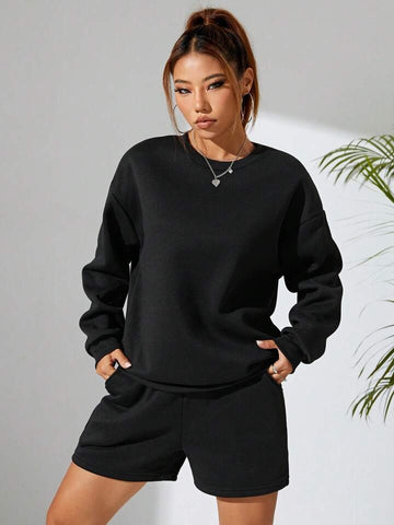 Teen Solid Black Fleece CO-ORD Set