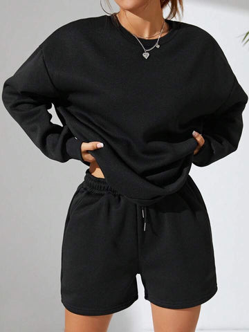 Teen Solid Black Fleece CO-ORD Set