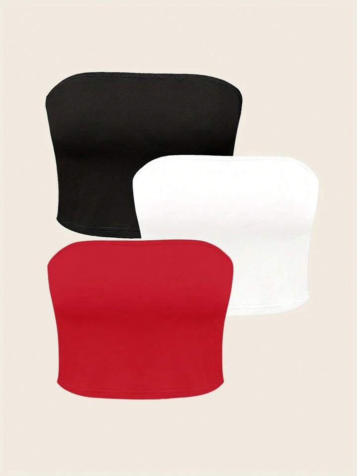 Teen Solid Pack of 3 Cotton Fitted Tube Tops