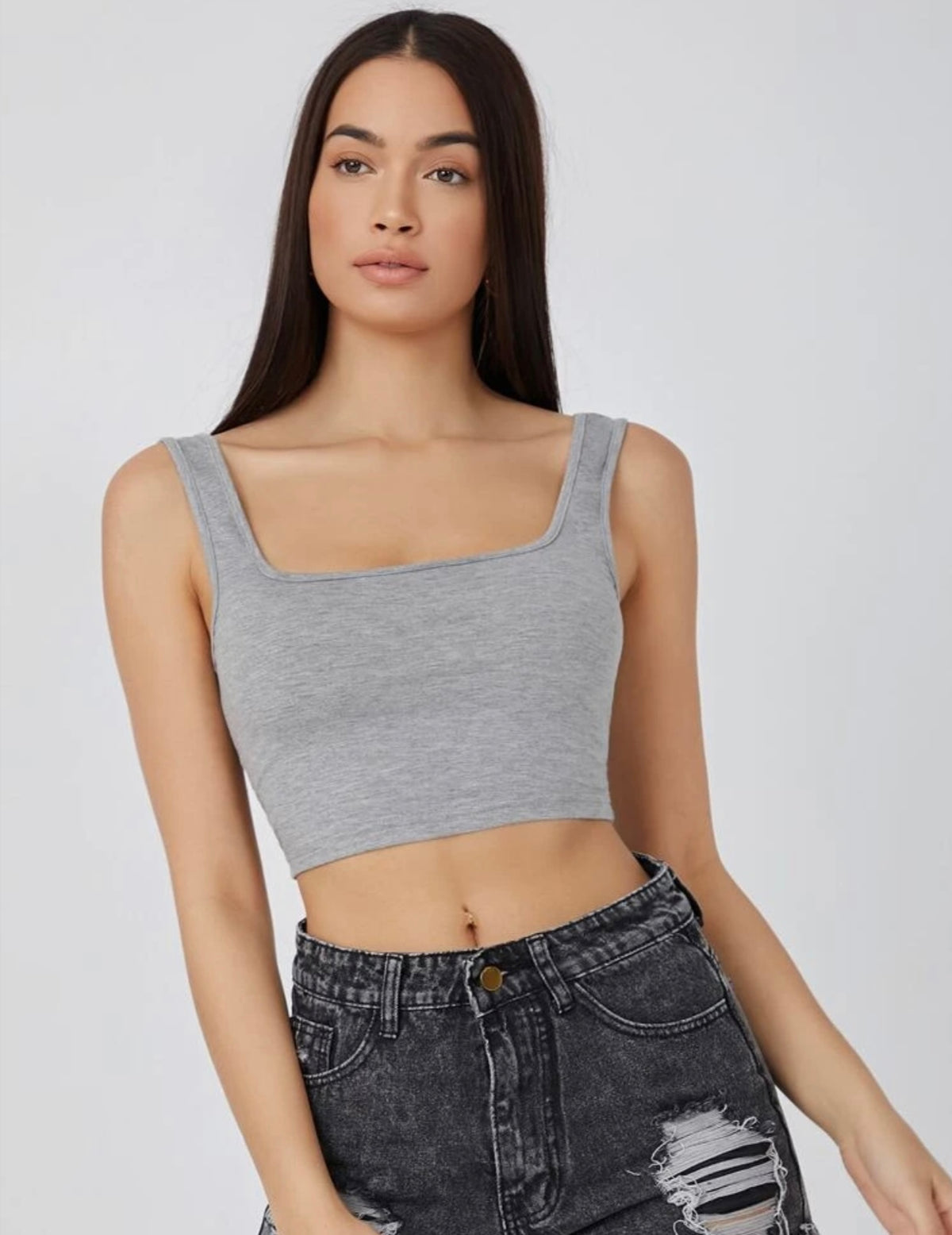 Teen Solid Grey Fitted Tank Top