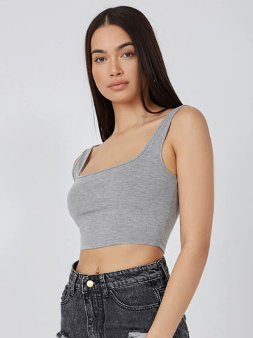 Teen Solid Grey Fitted Tank Top