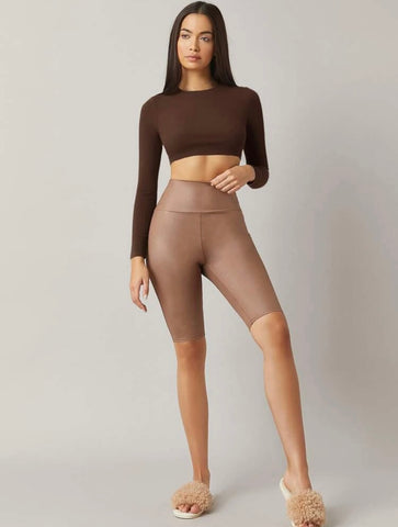 Teen Solid Brown Slim Fitted Crop Top