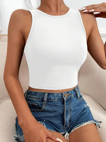 Teen Solid White Rib Fitted Tank Top