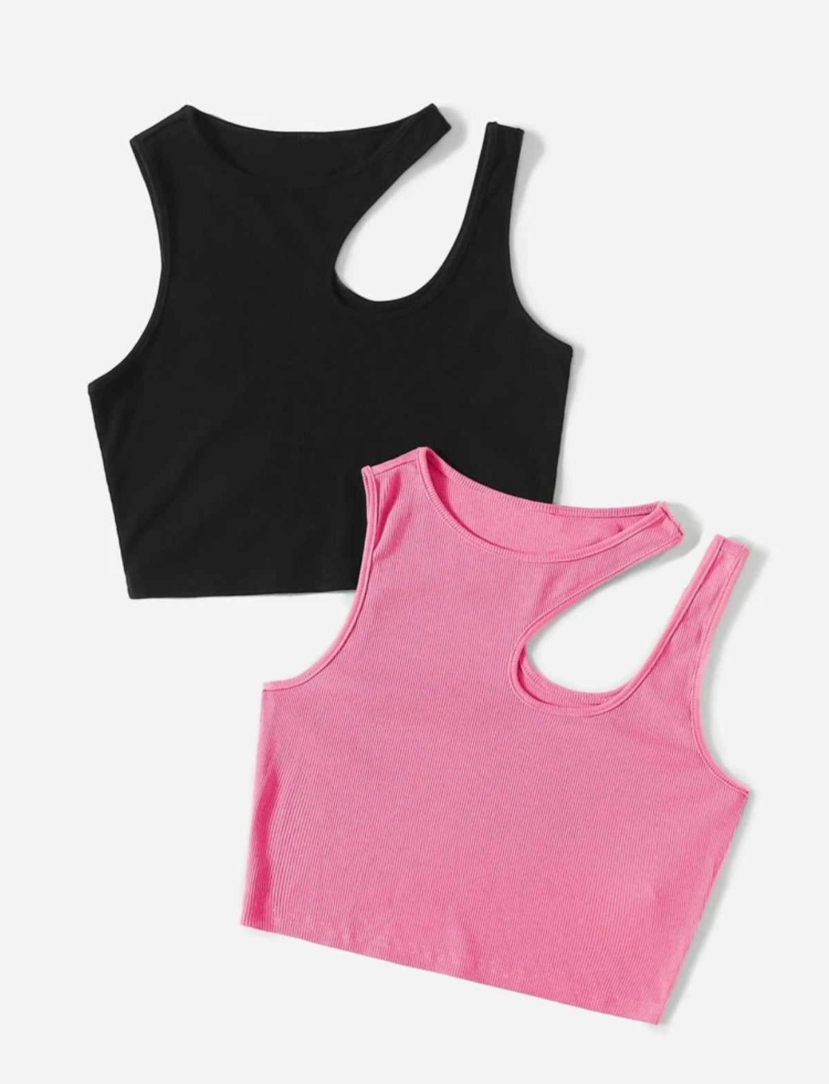 Teen Solid Pack Of 2 Asymmetrical Neck Rib Fitted Tank Tops