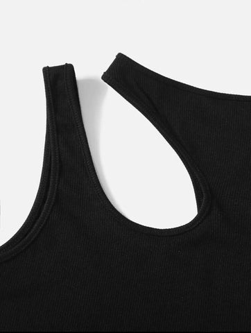 Teen Solid Pack Of 2 Asymmetrical Neck Rib Fitted Tank Tops